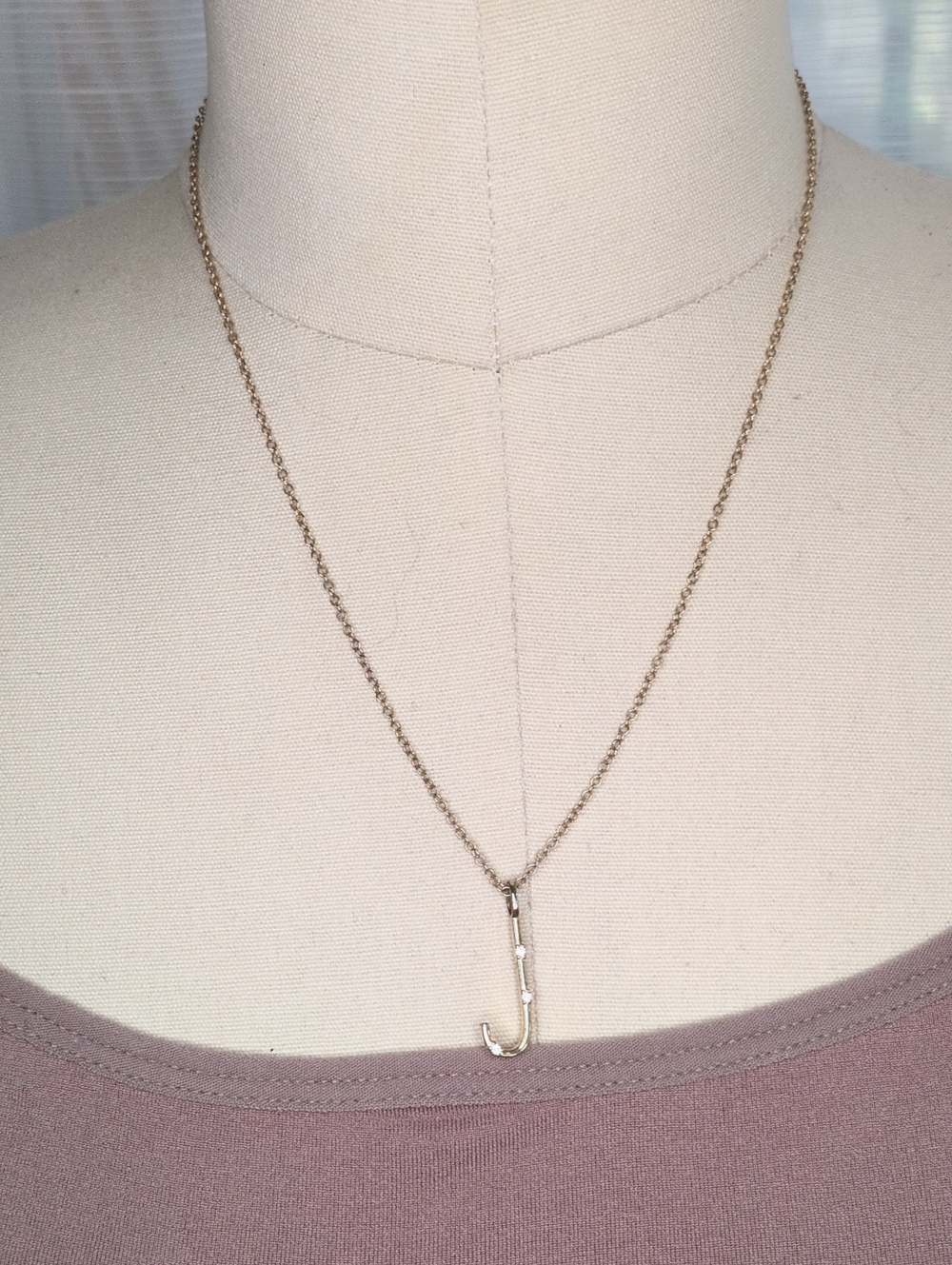 Gold “J” Initial Necklace — SU CH.C2 Mark, CZ Accents, Adjustable Chain